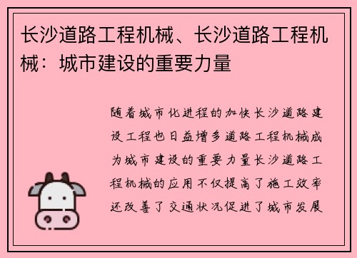 长沙道路工程机械、长沙道路工程机械：城市建设的重要力量